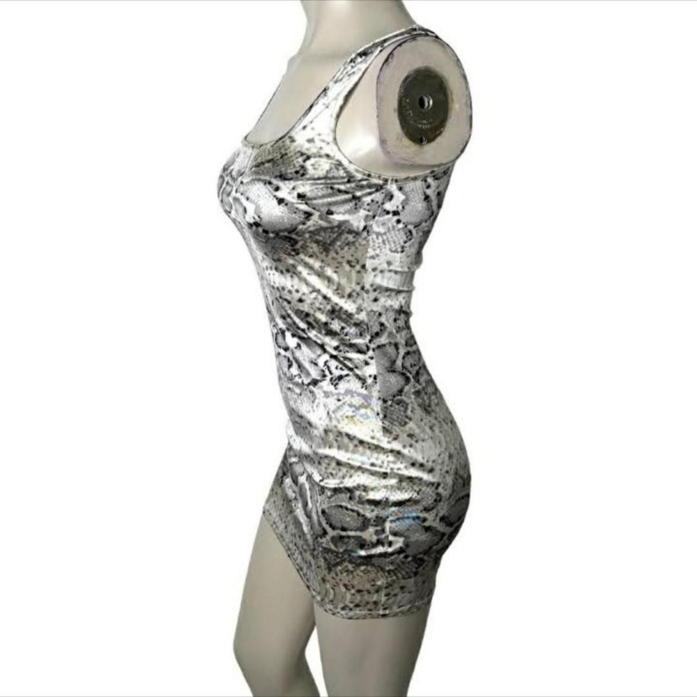 🆕Taupe Snakeskin Print Satin Silky Tank Bodycon Mini Dress~Size S - Picture 4 of 8